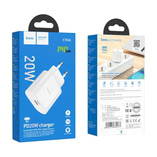 Hoco C94A 20W Charging Adapter With Type C to IP Cable