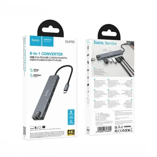 Hoco DUP09 8 In 1 Multifunction Type C Hub